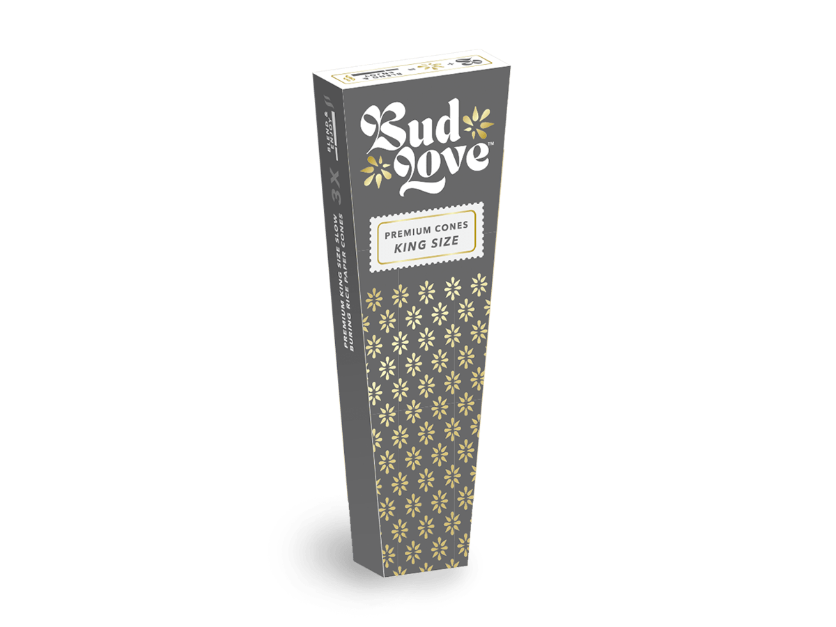 Bud Love Makes Bud Better! King Size premium slow burning rice paper pre-roll cones. The perfect companion to your favorite Bud Love + flower mixture!