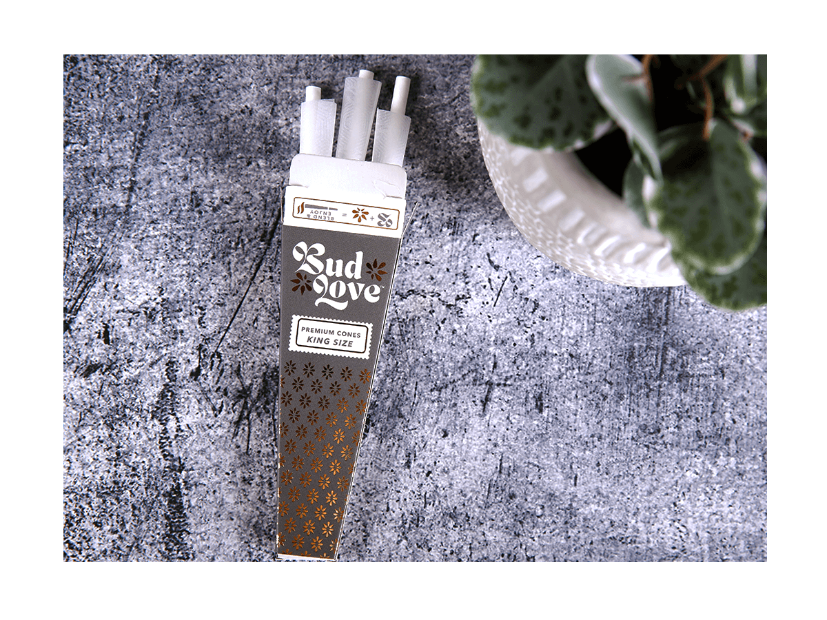 Bud Love Makes Bud Better! King Size premium slow burning rice paper pre-roll cones. The perfect companion to your favorite Bud Love + flower mixture!