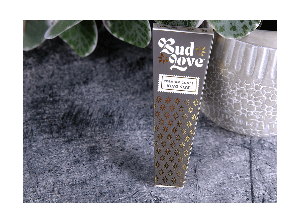 Bud Love Makes Bud Better! King Size premium slow burning rice paper pre-roll cones. The perfect companion to your favorite Bud Love + flower mixture!