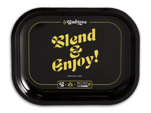Bud Love Makes Bud Better! 7” x 5.5” tin rolling tray. The right place to let the magic happen. Blend & Enjoy!