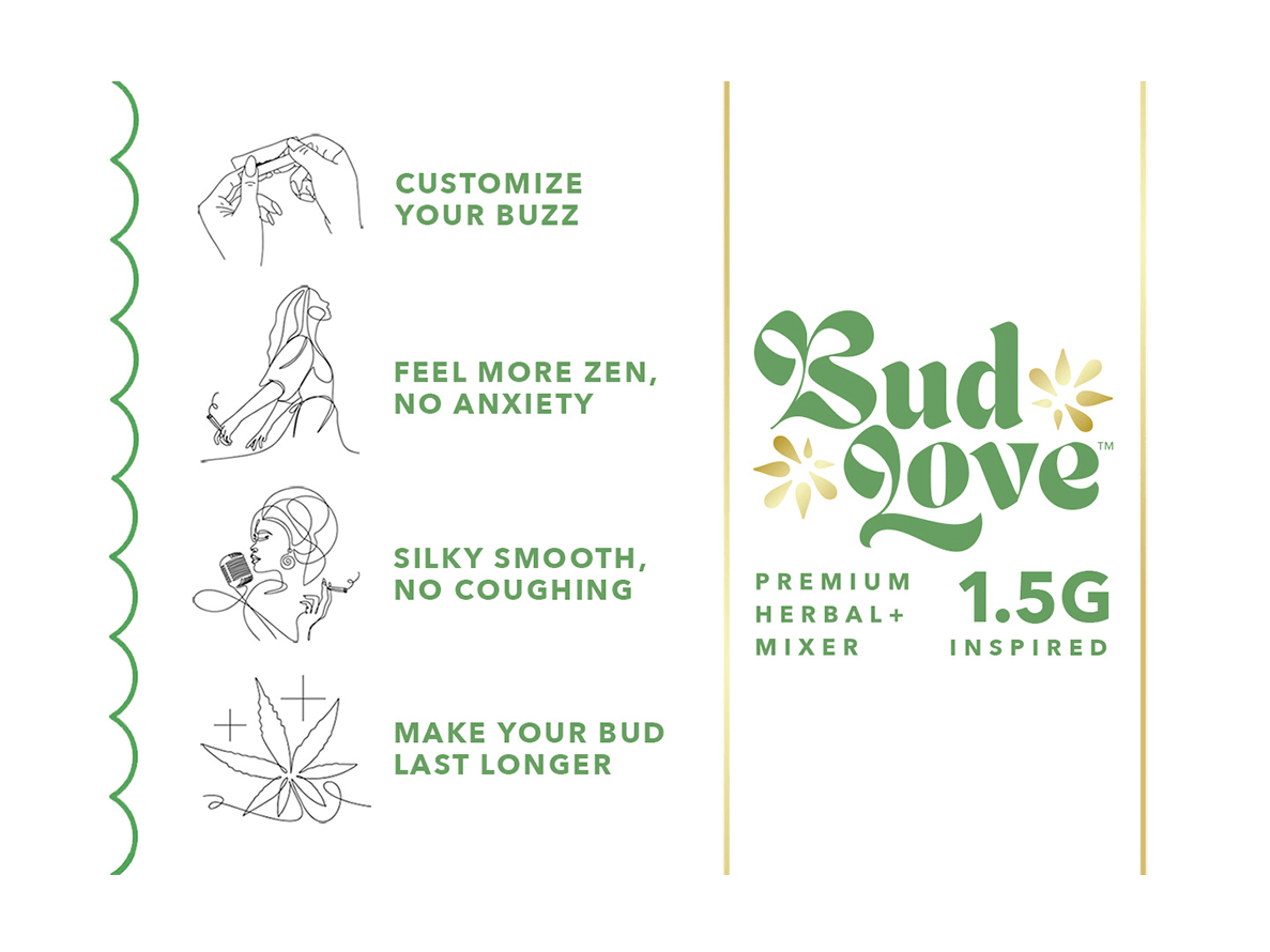 Bud Love Makes Bud Better! 1.5g resealable pouch. Super Lemon Haze flavor – pairs well with hybrid strains. Try some Premium Herbal+ Mixer today and become a Bud Lover!