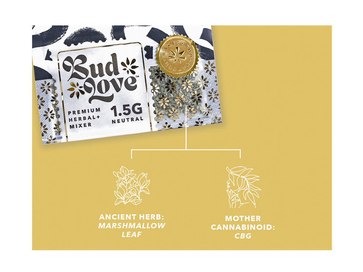 Bud Love Makes Bud Better! 1.5g resealable pouch. Unflavored– pairs well with all strains. Try some Premium Herbal+ Mixer today and become a Bud Lover!