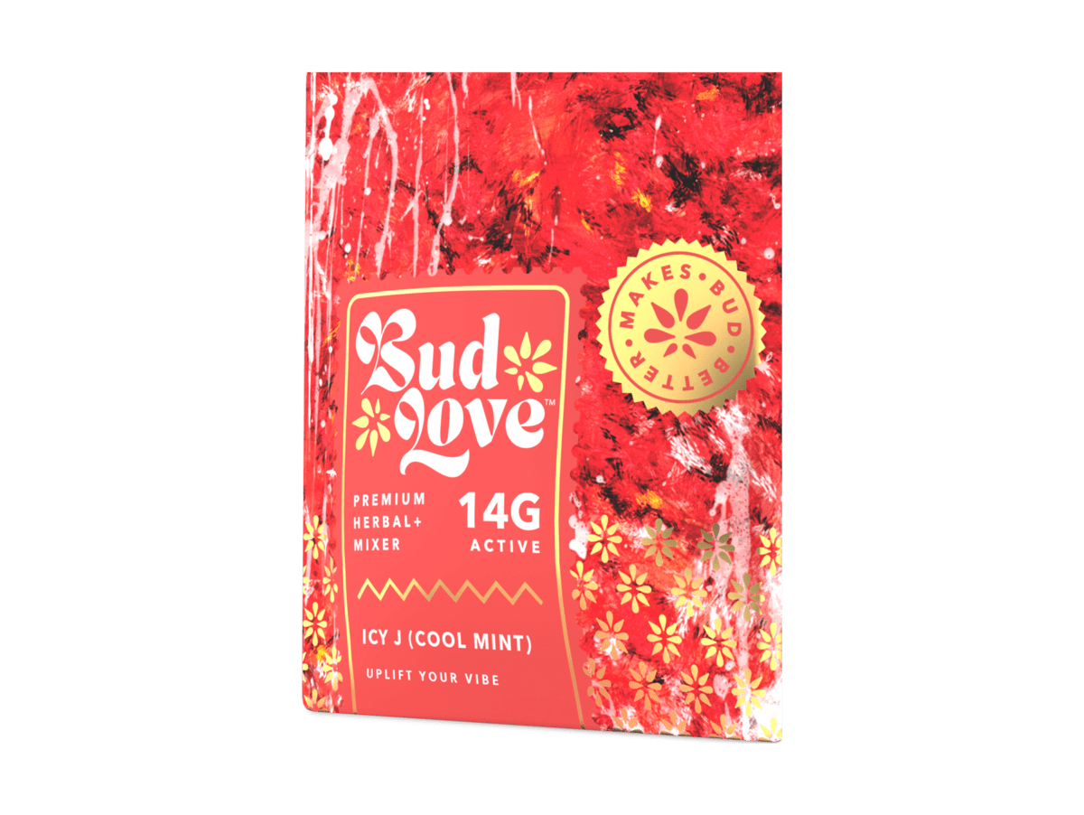Bud Love Makes Bud Better! 14g resealable pouch. Icy J (Cool Mint) flavor – a flavorful twist. Try some Premium Herbal+ Mixer today and become a Bud Lover!