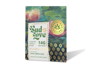Bud Love Makes Bud Better! 14g double-seal airtight pouch. Super Lemon Haze scent – add creativity to your vibe. Try some today and become a Bud Lover!