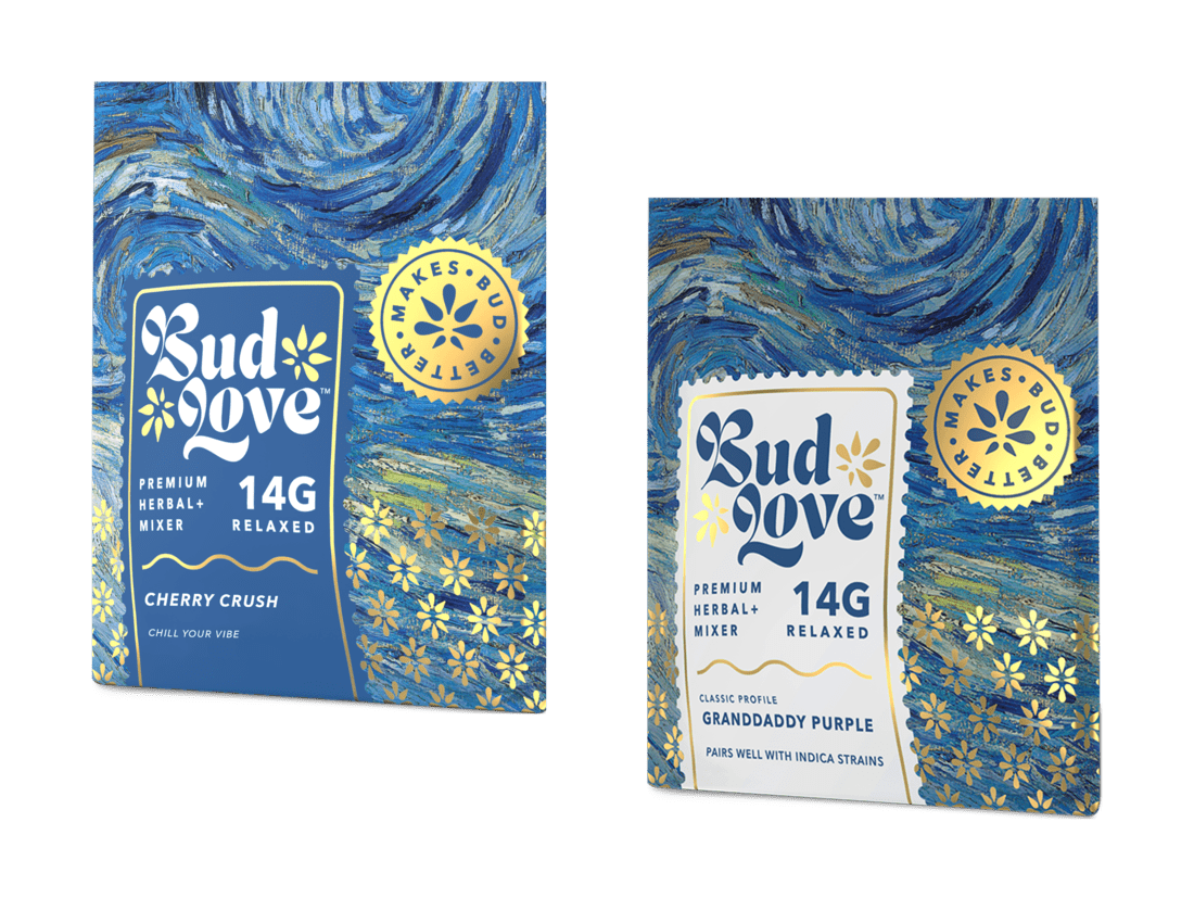 Bud Love Makes Bud Better! 2x 14g double-seal airtight pouch. Cherry Crush & Granddaddy Purple – add a relaxed vibe to your sesh. Try some today and become a Bud Lover!